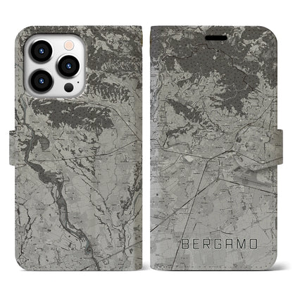 【ベルガモ（イタリア）】地図柄iPhoneケース（手帳タイプ）モノトーン・iPhone 13 Pro 用