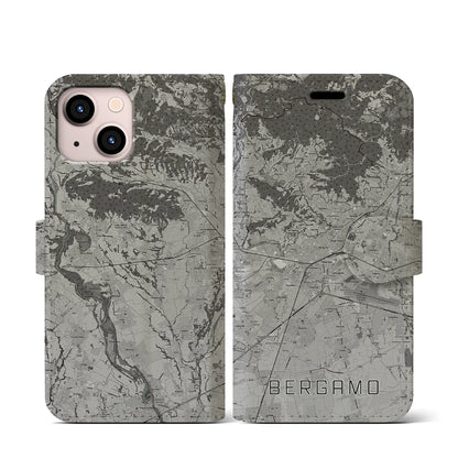 【ベルガモ（イタリア）】地図柄iPhoneケース（手帳タイプ）モノトーン・iPhone 13 mini 用