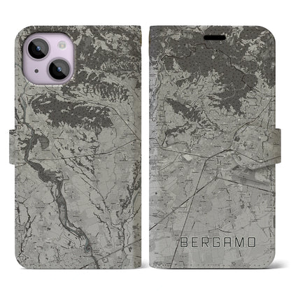【ベルガモ（イタリア）】地図柄iPhoneケース（手帳タイプ）モノトーン・iPhone 14 用