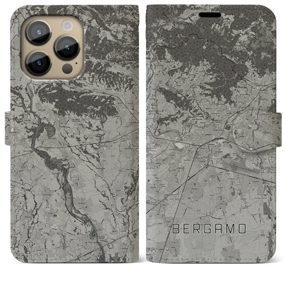 【ベルガモ（イタリア）】地図柄iPhoneケース（手帳タイプ）モノトーン・iPhone 14 Pro Max 用