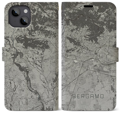 【ベルガモ（イタリア）】地図柄iPhoneケース（手帳タイプ）モノトーン・iPhone 14 Plus 用