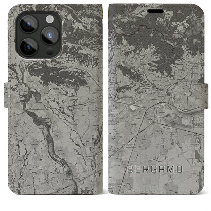 【ベルガモ（イタリア）】地図柄iPhoneケース（手帳タイプ）モノトーン・iPhone 15 Pro Max 用