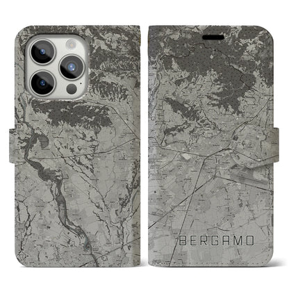 【ベルガモ（イタリア）】地図柄iPhoneケース（手帳タイプ）モノトーン・iPhone 15 Pro 用