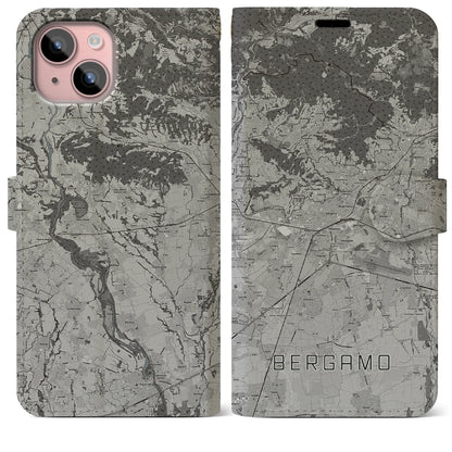 【ベルガモ（イタリア）】地図柄iPhoneケース（手帳タイプ）モノトーン・iPhone 15 Plus 用