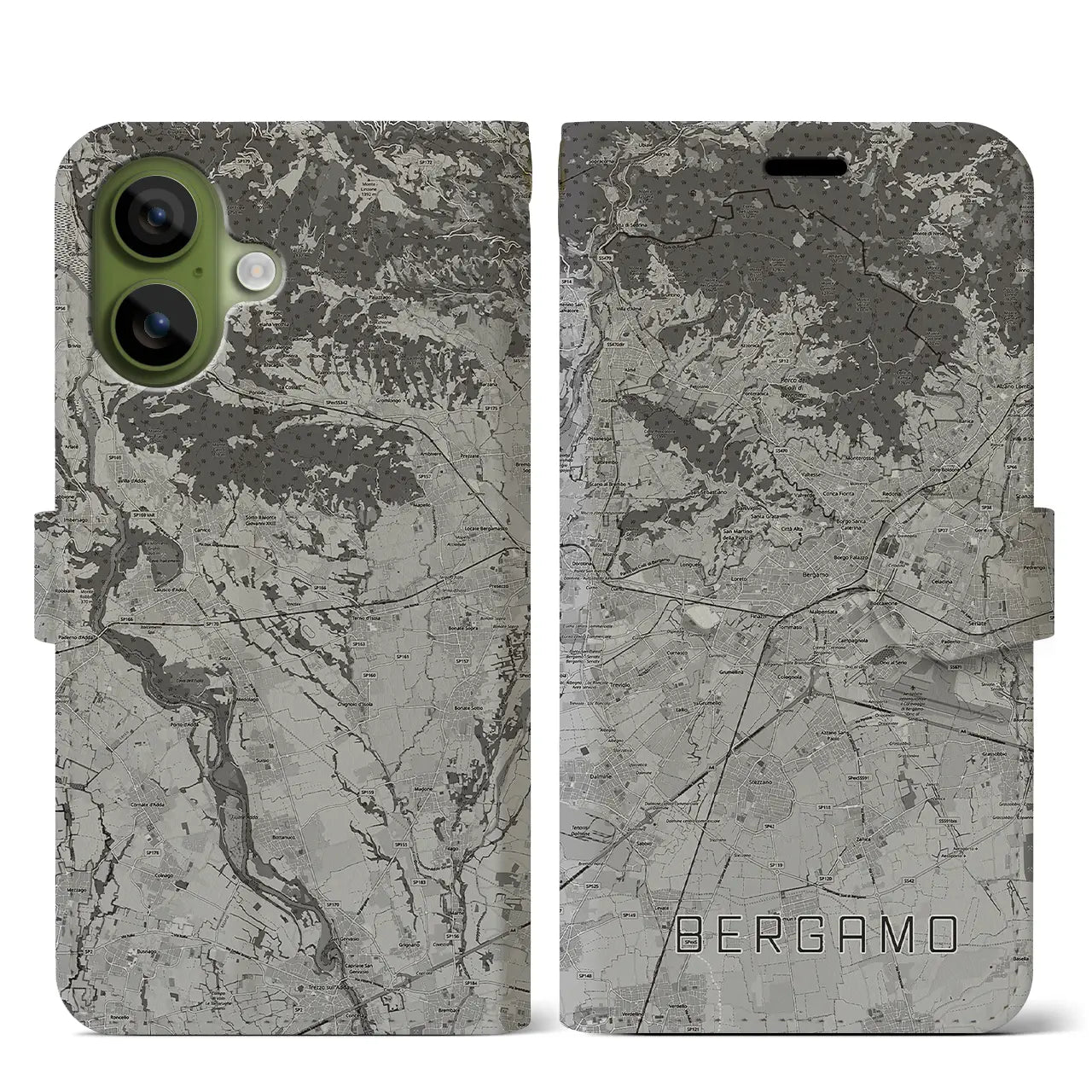 【ベルガモ（イタリア）】地図柄iPhoneケース（手帳タイプ）