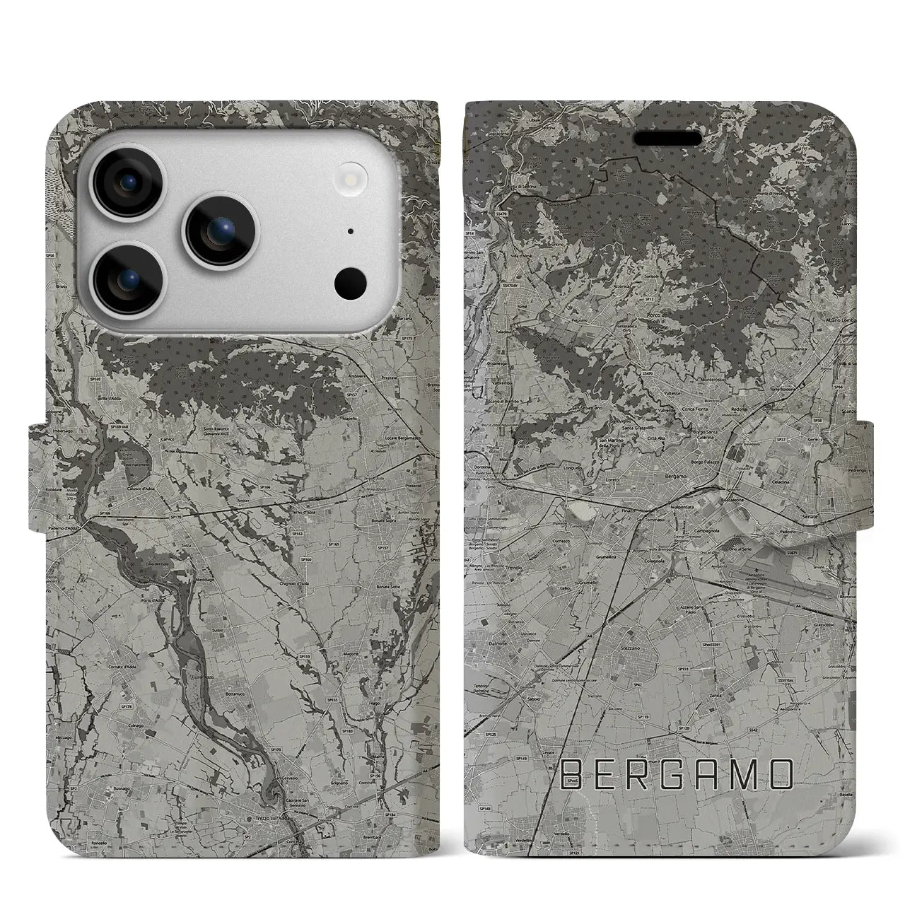 【ベルガモ（イタリア）】地図柄iPhoneケース（手帳タイプ）