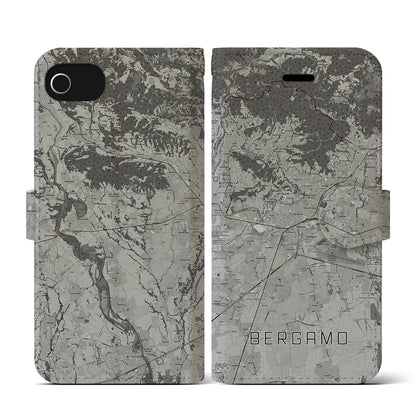 【ベルガモ（イタリア）】地図柄iPhoneケース（手帳タイプ）モノトーン・iPhone SE（第3 / 第2世代） / 8 / 7 / 6s / 6 用