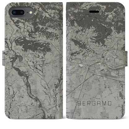 【ベルガモ（イタリア）】地図柄iPhoneケース（手帳タイプ）モノトーン・iPhone 8Plus /7Plus / 6sPlus / 6Plus 用
