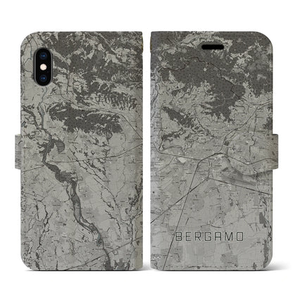 【ベルガモ（イタリア）】地図柄iPhoneケース（手帳タイプ）モノトーン・iPhone XS / X 用