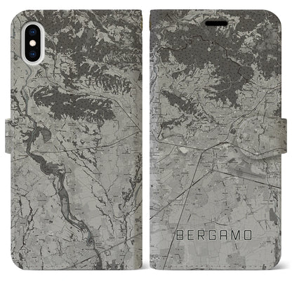 【ベルガモ（イタリア）】地図柄iPhoneケース（手帳タイプ）モノトーン・iPhone XS Max 用