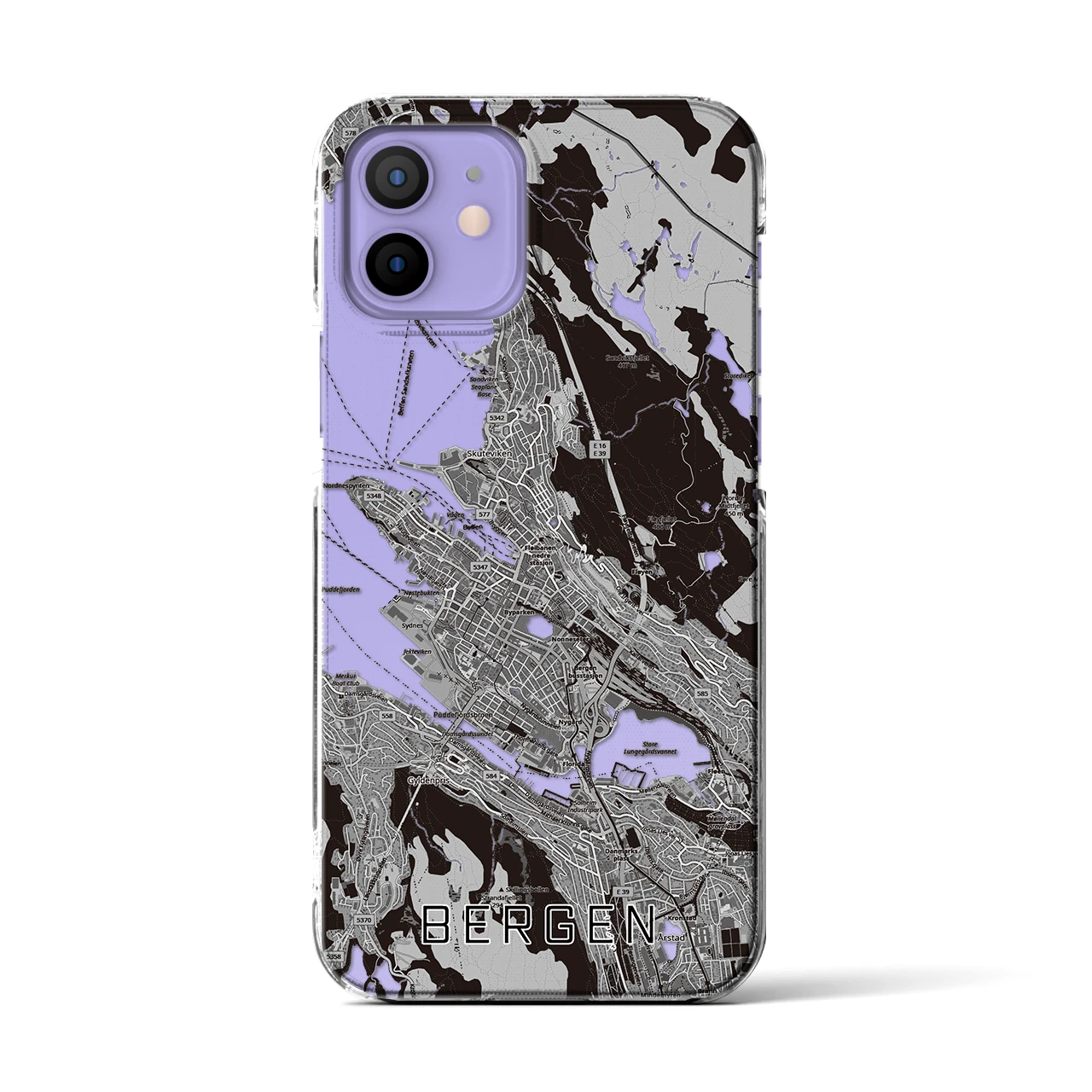 【ベルゲン（ノルウェー）】地図柄iPhoneケース（クリアタイプ）