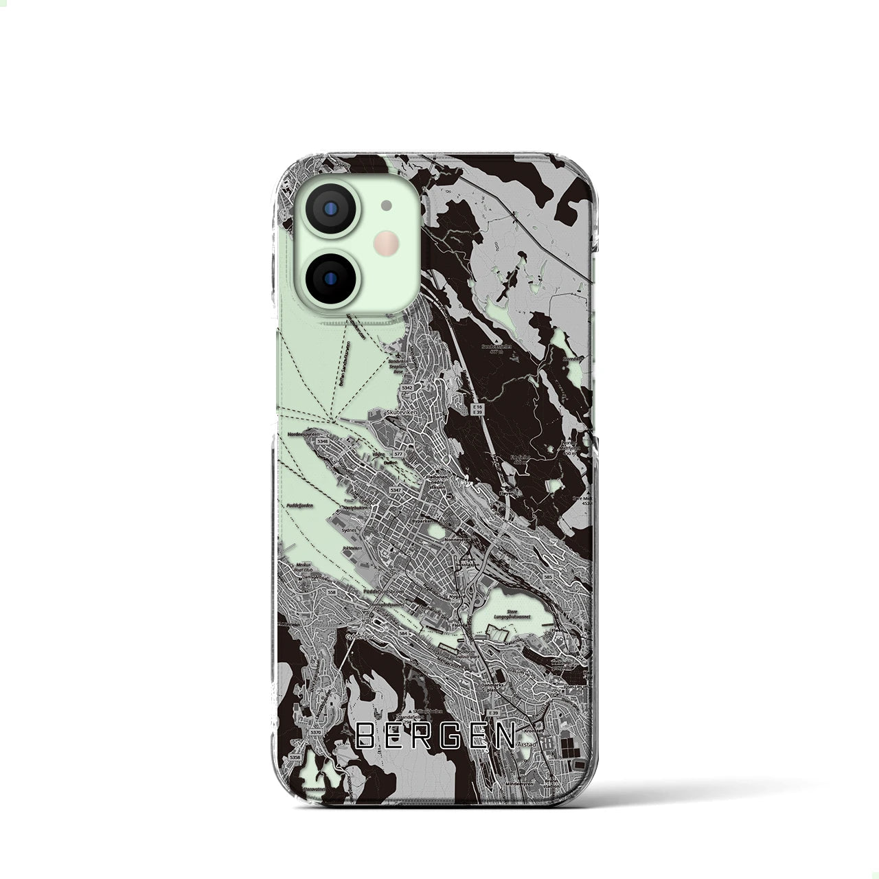 【ベルゲン（ノルウェー）】地図柄iPhoneケース（クリアタイプ）