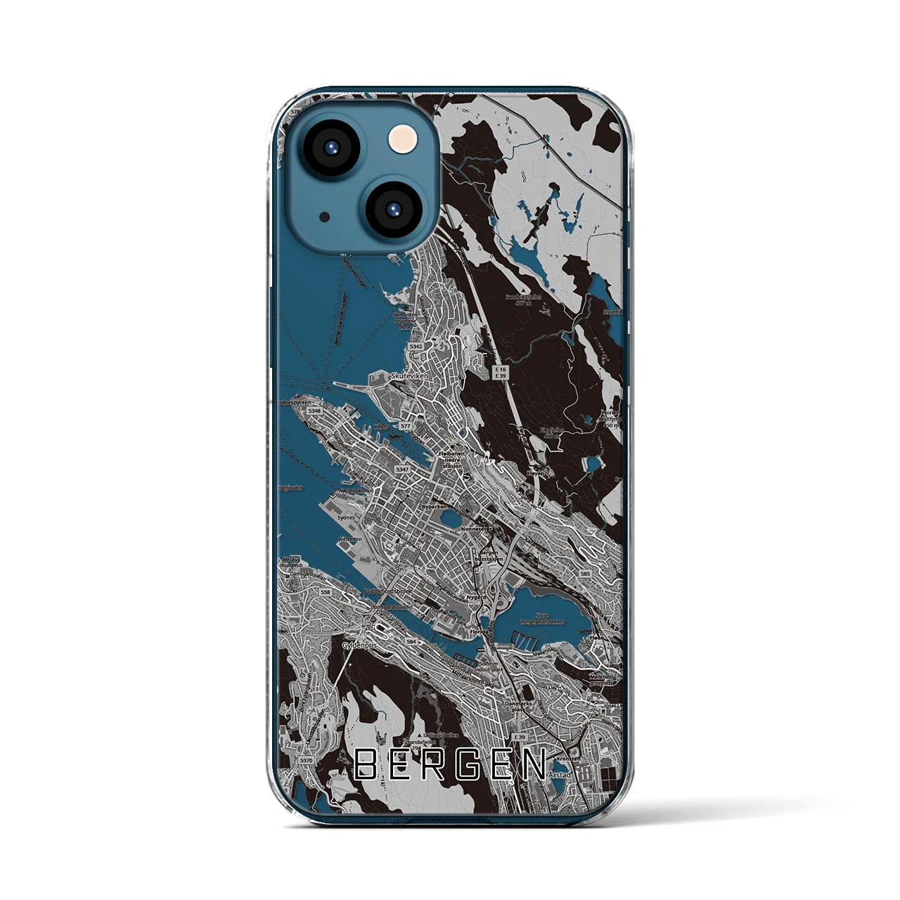 【ベルゲン（ノルウェー）】地図柄iPhoneケース（クリアタイプ）