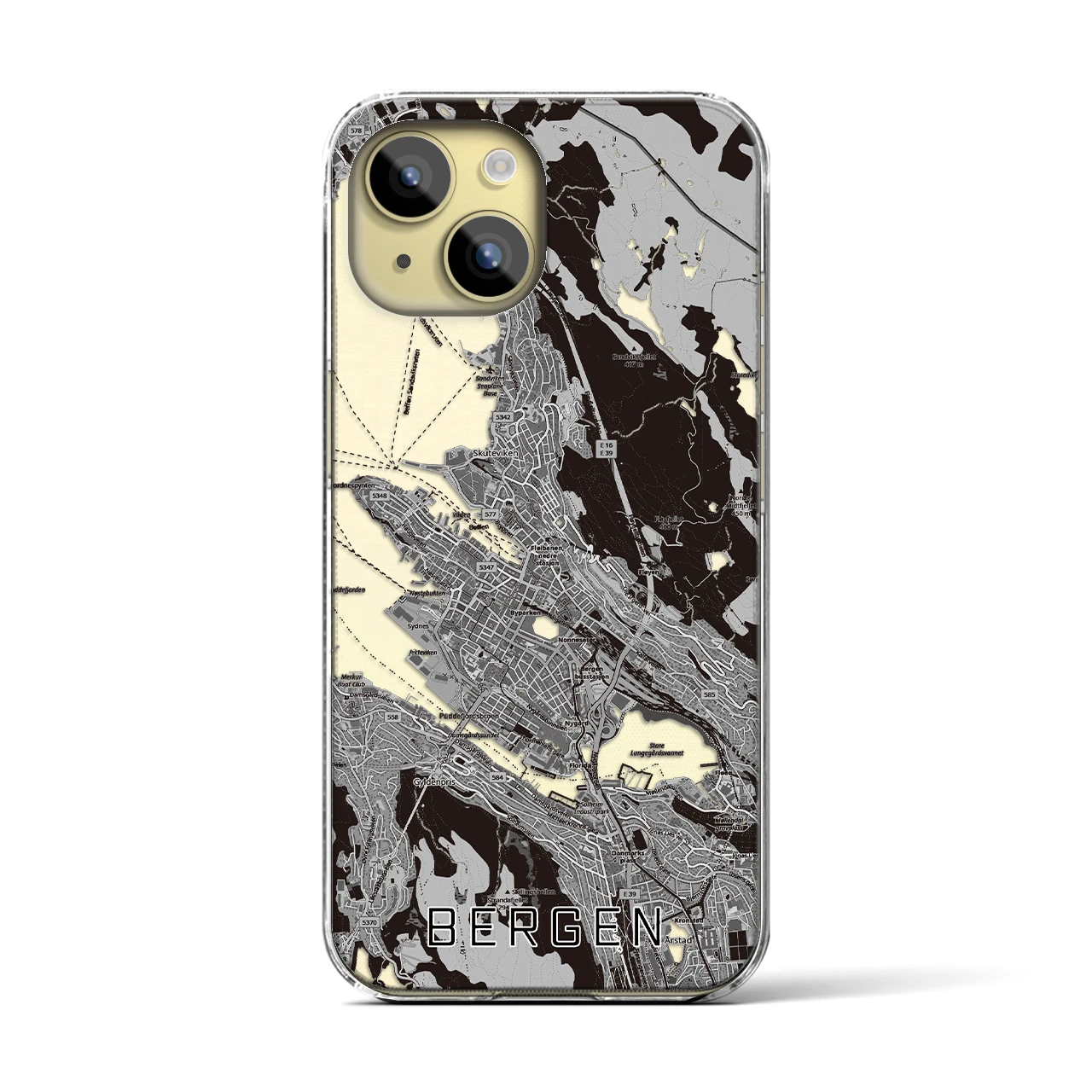 【ベルゲン（ノルウェー）】地図柄iPhoneケース（クリアタイプ）