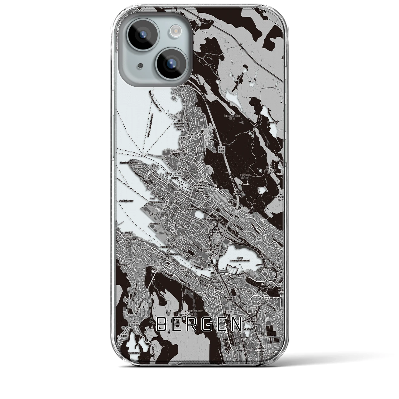 【ベルゲン（ノルウェー）】地図柄iPhoneケース（クリアタイプ）