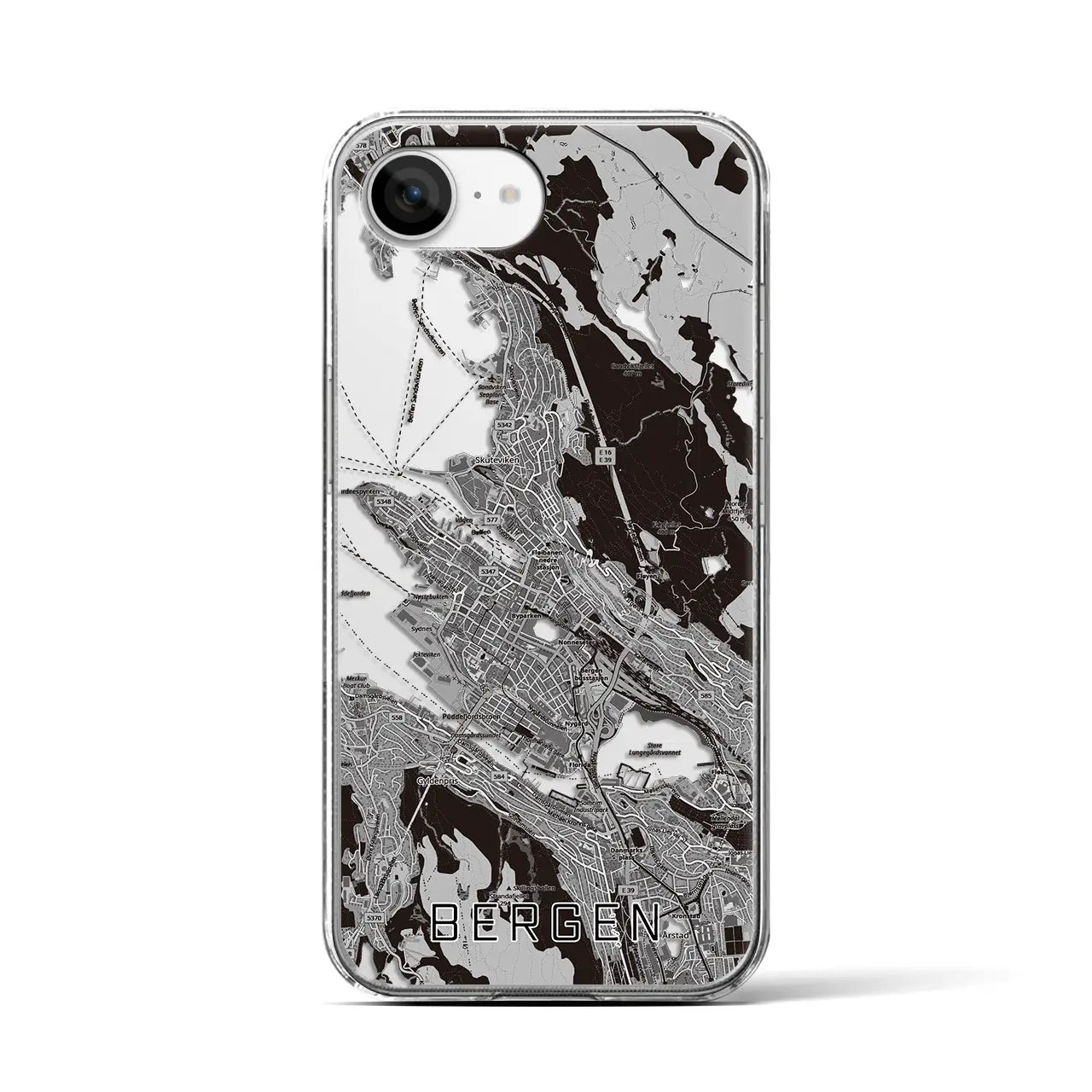【ベルゲン（ノルウェー）】地図柄iPhoneケース（クリアタイプ）