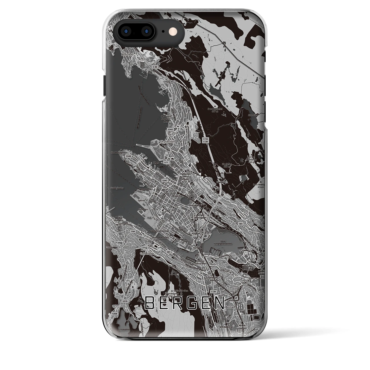 【ベルゲン（ノルウェー）】地図柄iPhoneケース（クリアタイプ）