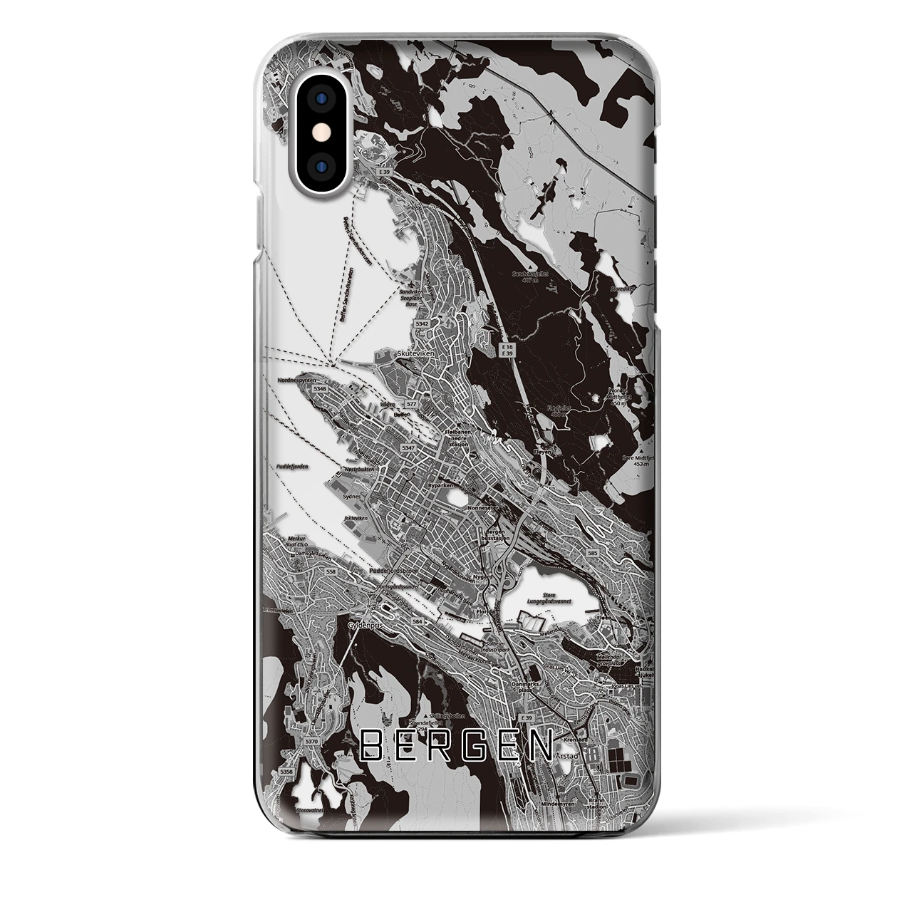 【ベルゲン（ノルウェー）】地図柄iPhoneケース（クリアタイプ）