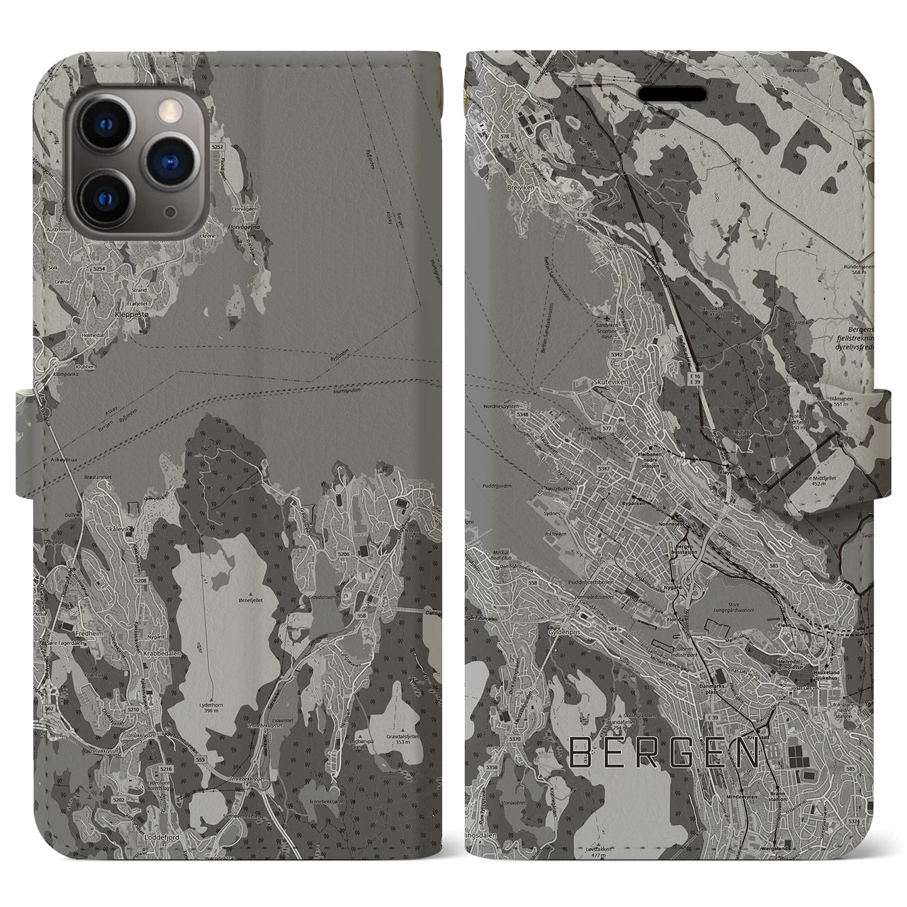 【ベルゲン（ノルウェー）】地図柄iPhoneケース（手帳タイプ）