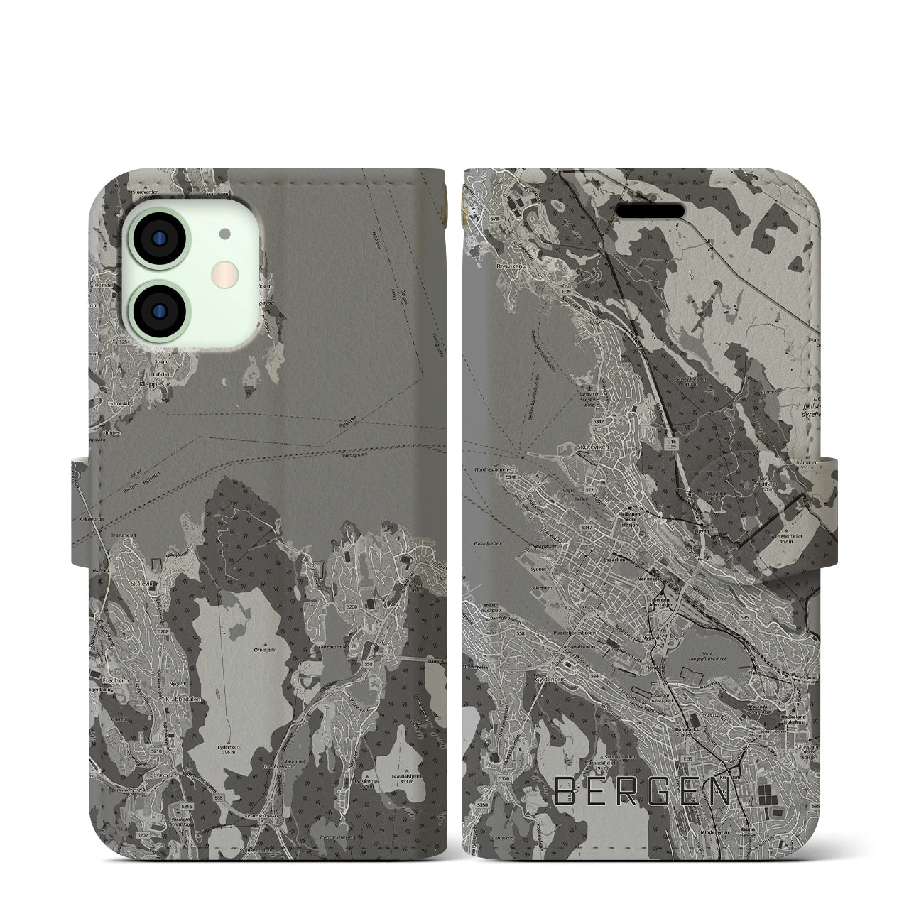 【ベルゲン（ノルウェー）】地図柄iPhoneケース（手帳タイプ）