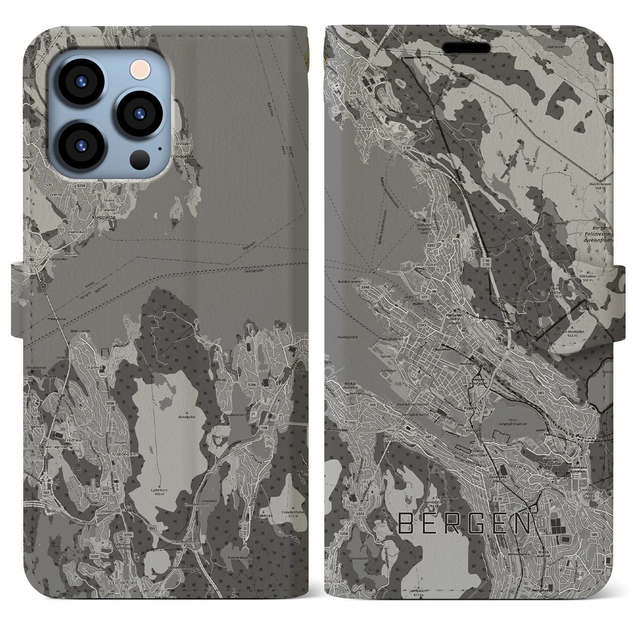 【ベルゲン（ノルウェー）】地図柄iPhoneケース（手帳タイプ）