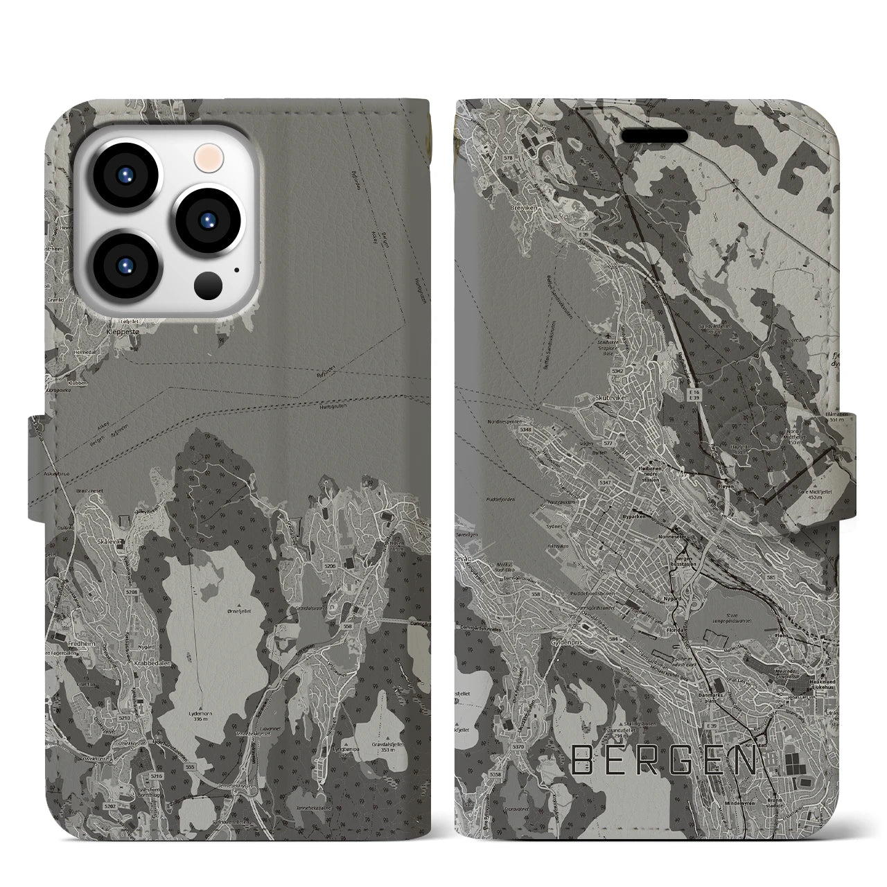 【ベルゲン（ノルウェー）】地図柄iPhoneケース（手帳タイプ）