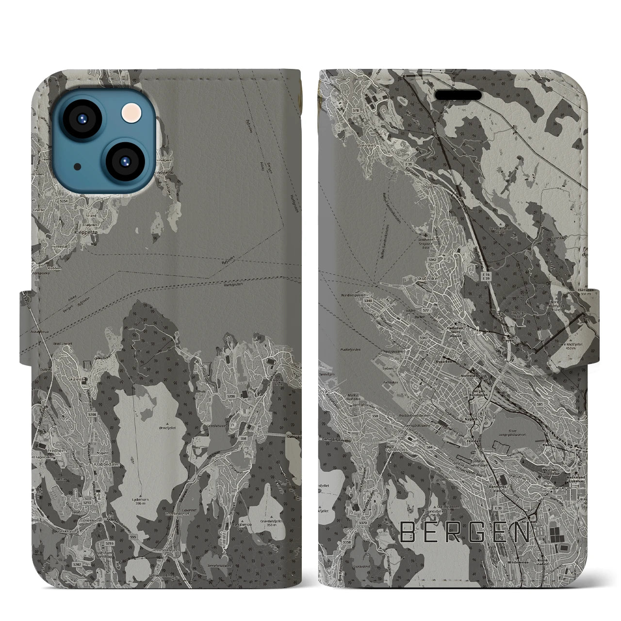 【ベルゲン（ノルウェー）】地図柄iPhoneケース（手帳タイプ）