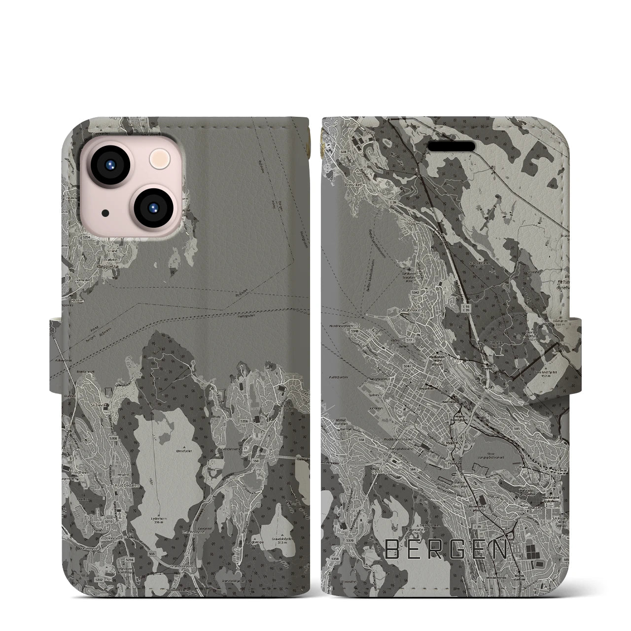 【ベルゲン（ノルウェー）】地図柄iPhoneケース（手帳タイプ）