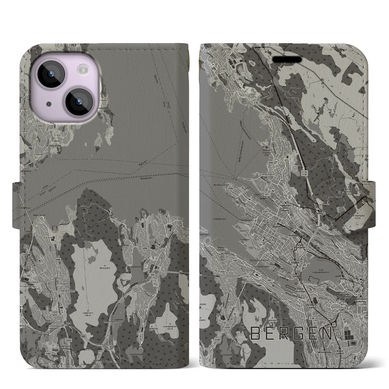 【ベルゲン（ノルウェー）】地図柄iPhoneケース（手帳タイプ）