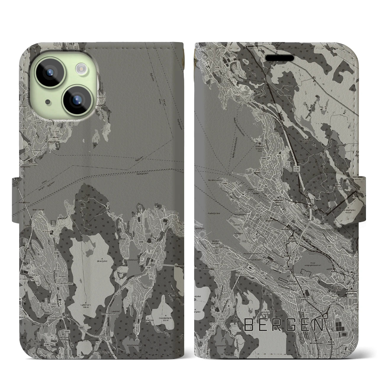 【ベルゲン（ノルウェー）】地図柄iPhoneケース（手帳タイプ）