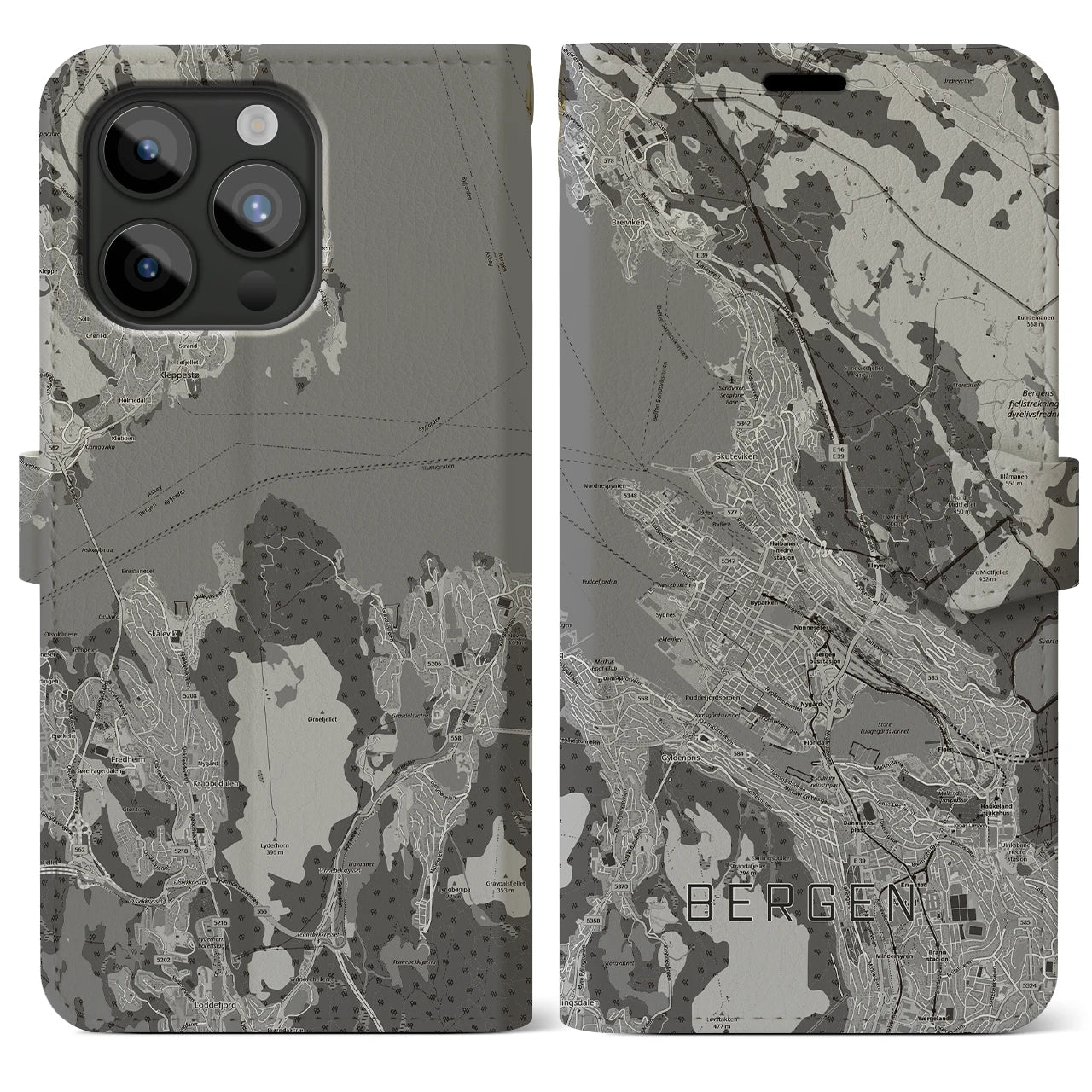 【ベルゲン（ノルウェー）】地図柄iPhoneケース（手帳タイプ）