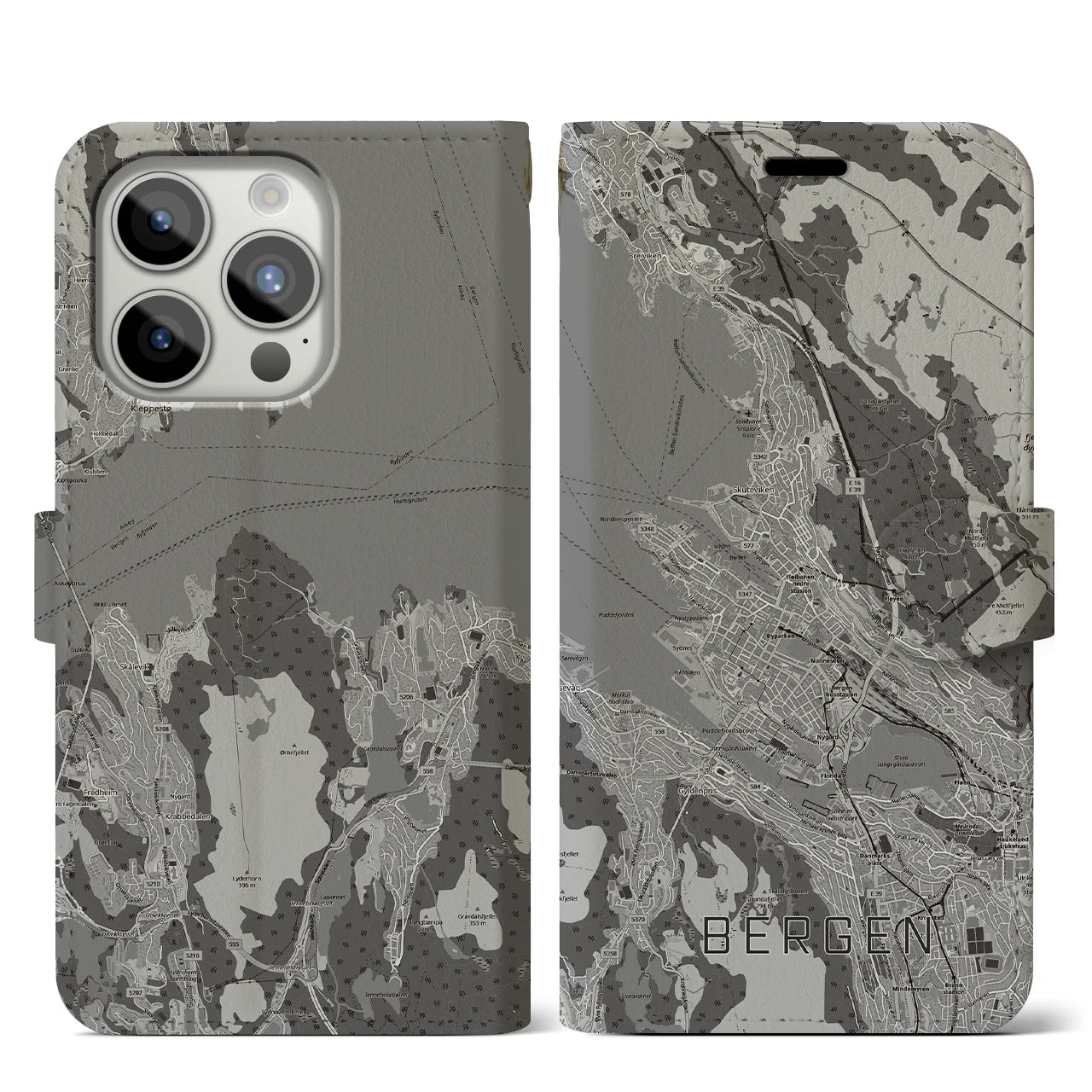 【ベルゲン（ノルウェー）】地図柄iPhoneケース（手帳タイプ）