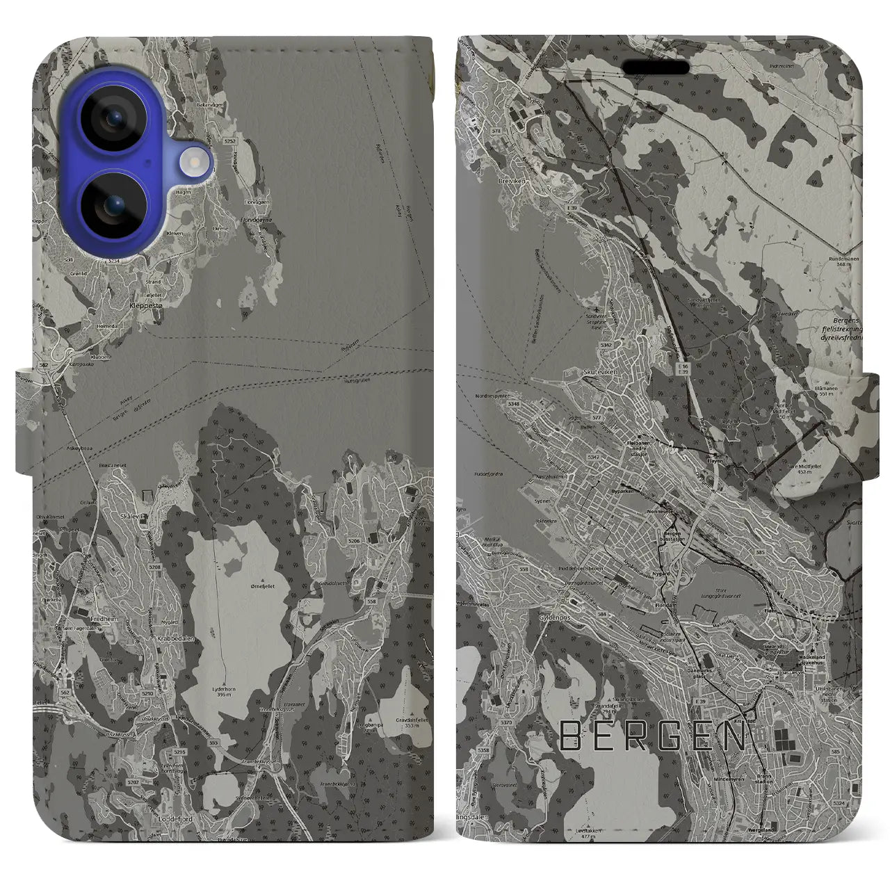 【ベルゲン（ノルウェー）】地図柄iPhoneケース（手帳タイプ）