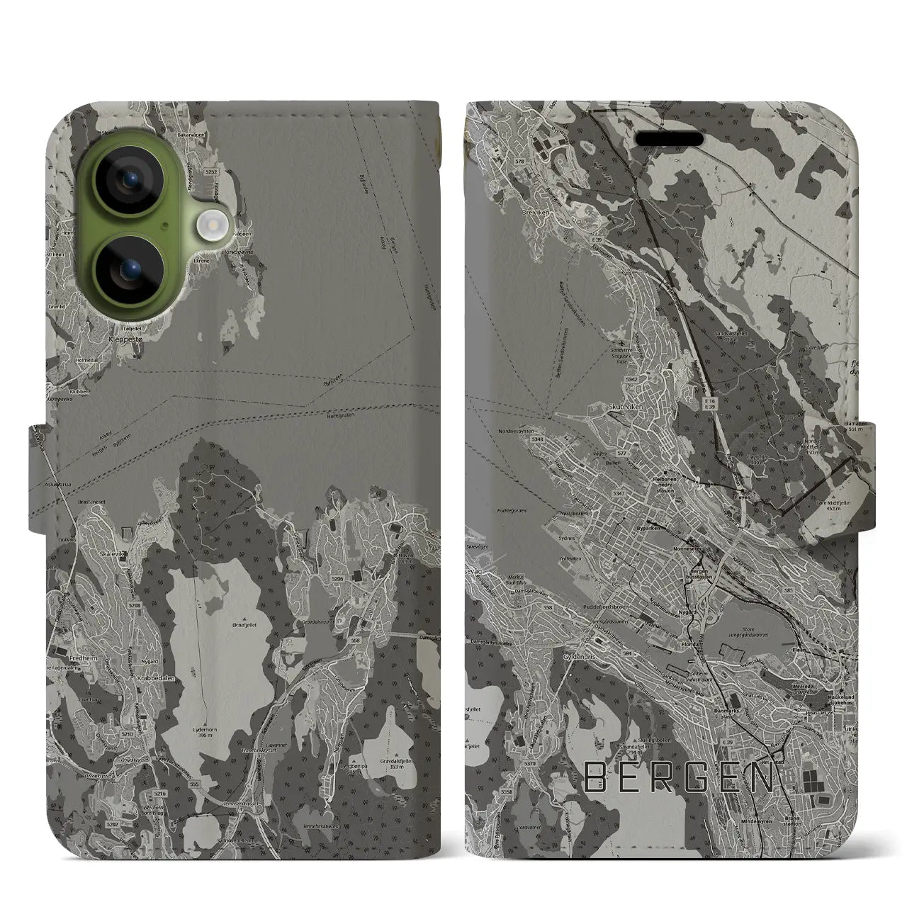 【ベルゲン（ノルウェー）】地図柄iPhoneケース（手帳タイプ）