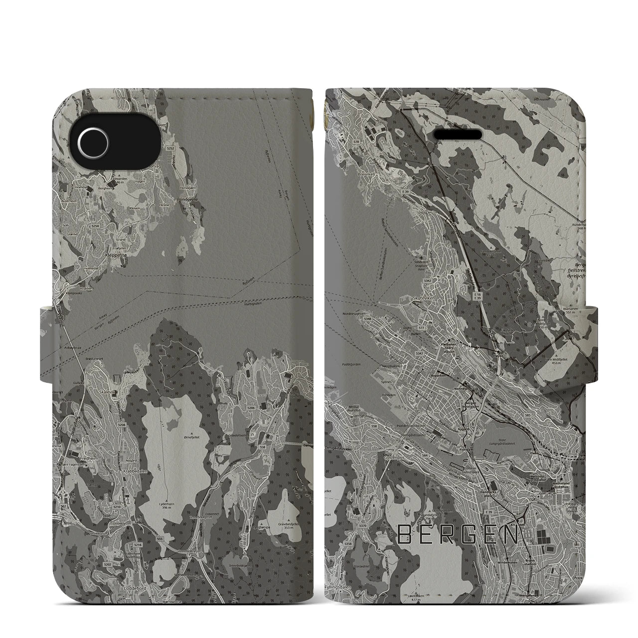【ベルゲン（ノルウェー）】地図柄iPhoneケース（手帳タイプ）