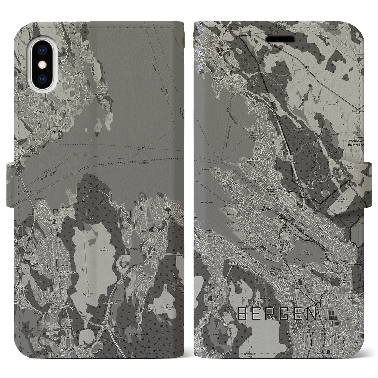 【ベルゲン（ノルウェー）】地図柄iPhoneケース（手帳タイプ）