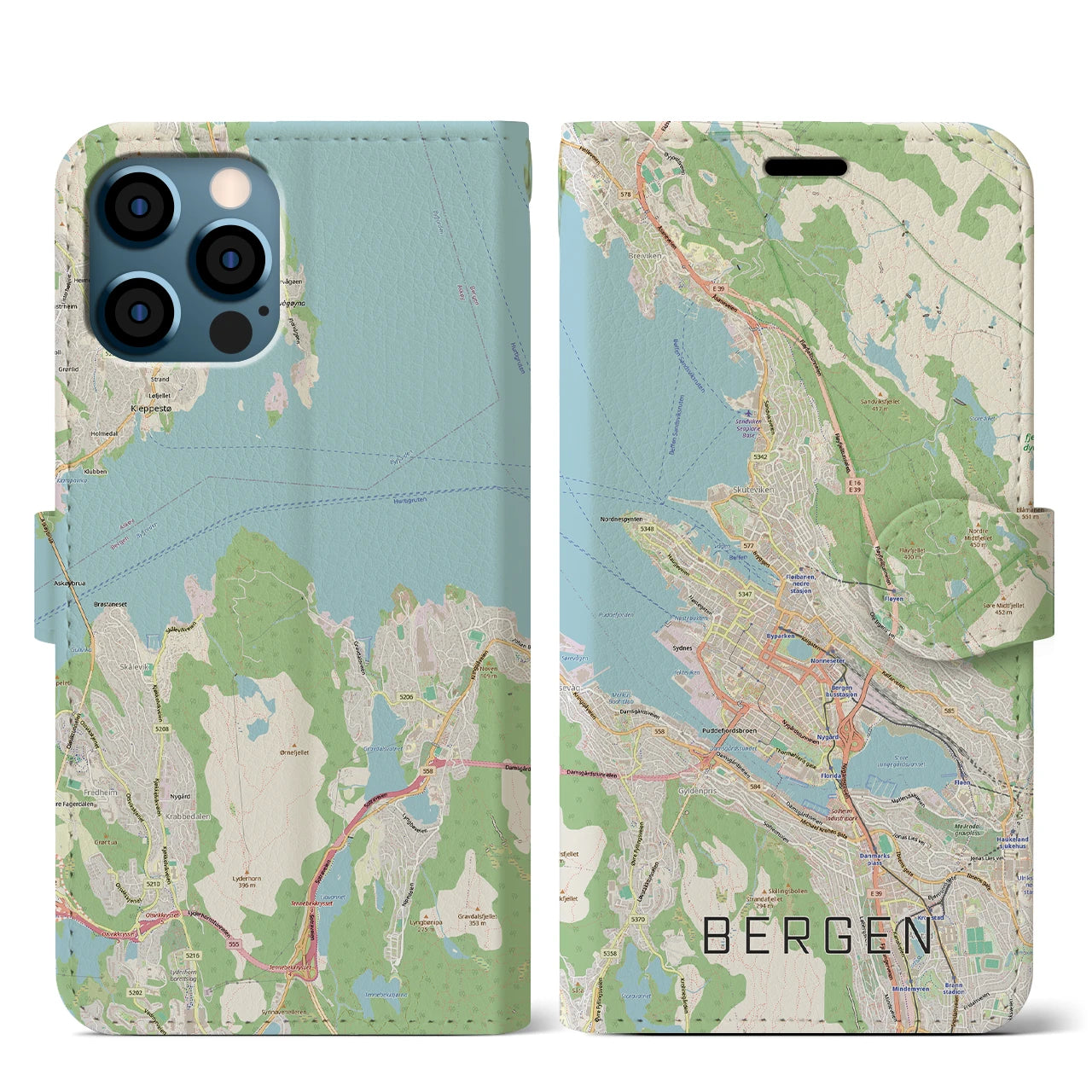 【ベルゲン（ノルウェー）】地図柄iPhoneケース（手帳タイプ）