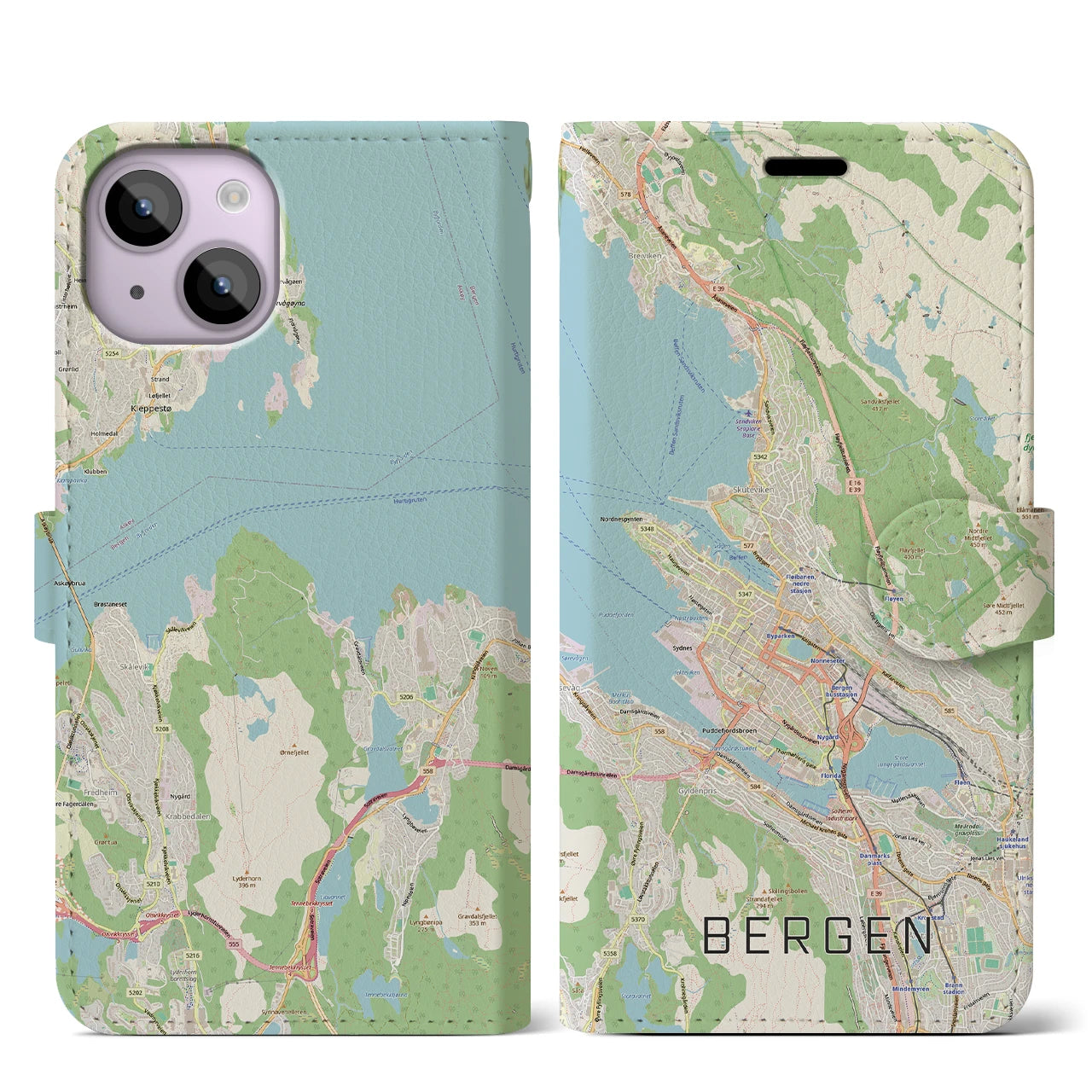 【ベルゲン（ノルウェー）】地図柄iPhoneケース（手帳タイプ）