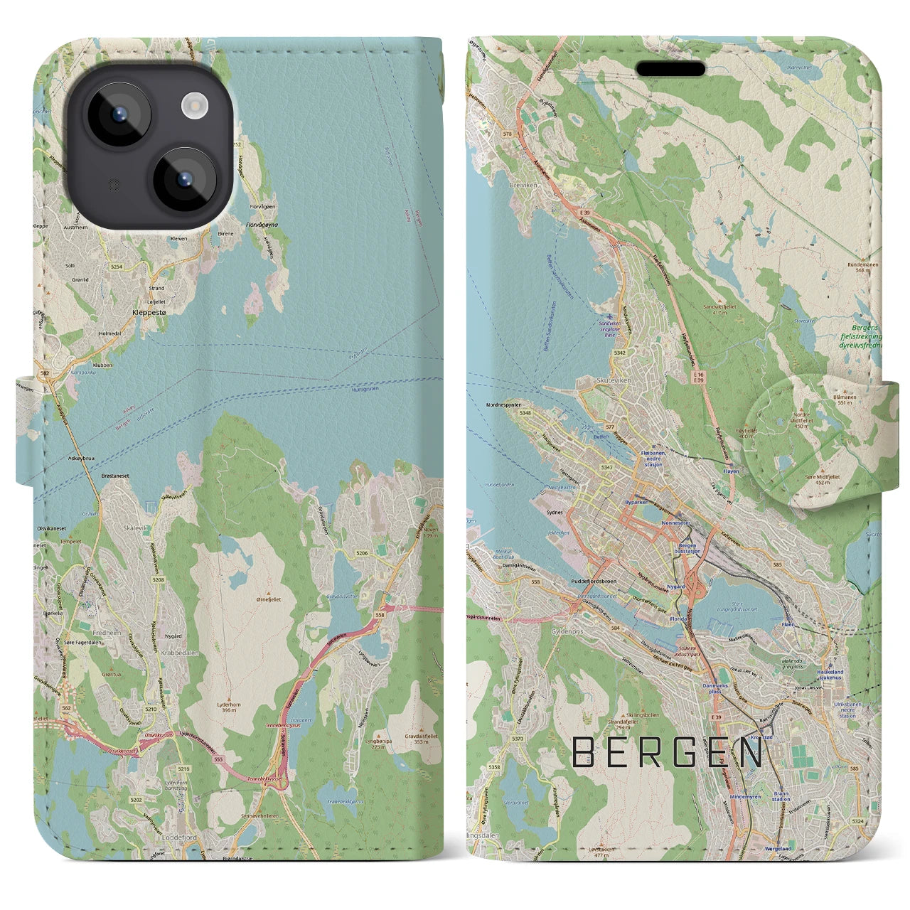 【ベルゲン（ノルウェー）】地図柄iPhoneケース（手帳タイプ）