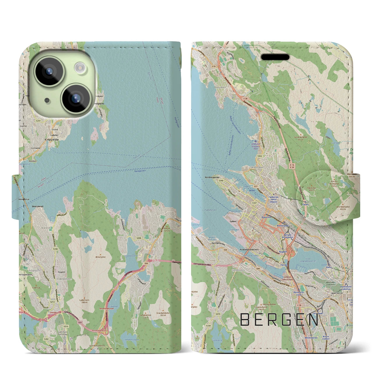 【ベルゲン（ノルウェー）】地図柄iPhoneケース（手帳タイプ）