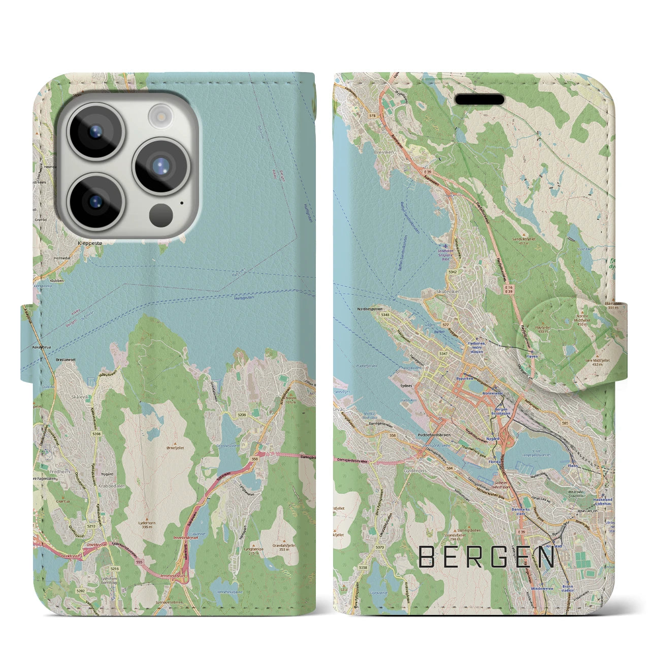 【ベルゲン（ノルウェー）】地図柄iPhoneケース（手帳タイプ）