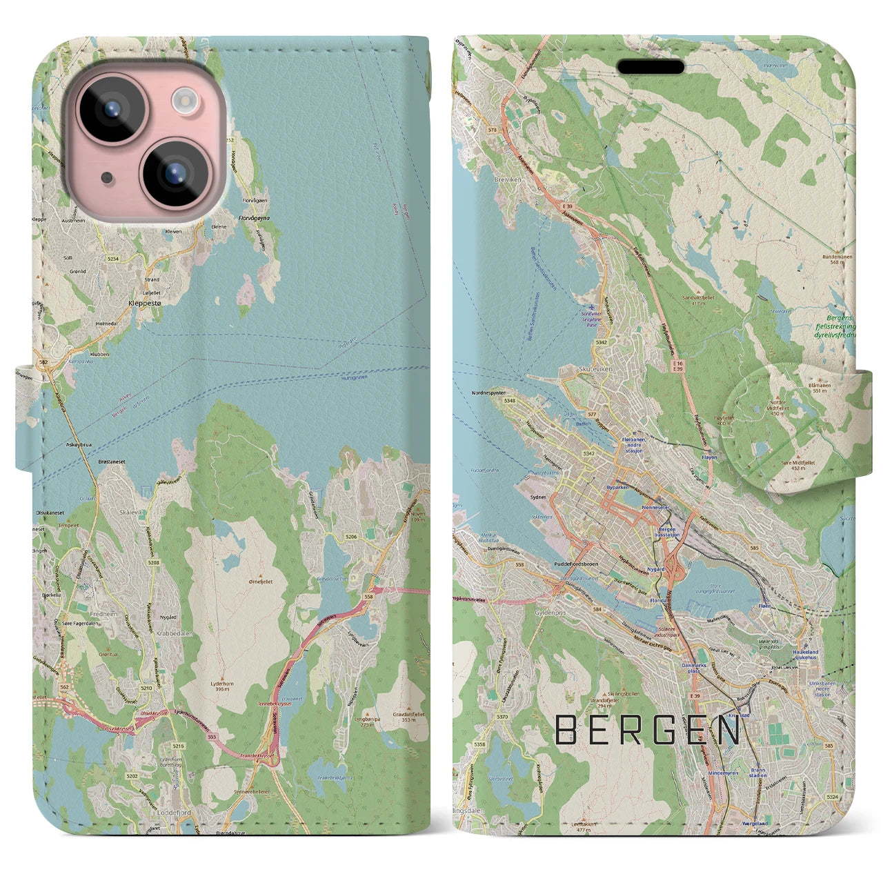 【ベルゲン（ノルウェー）】地図柄iPhoneケース（手帳タイプ）