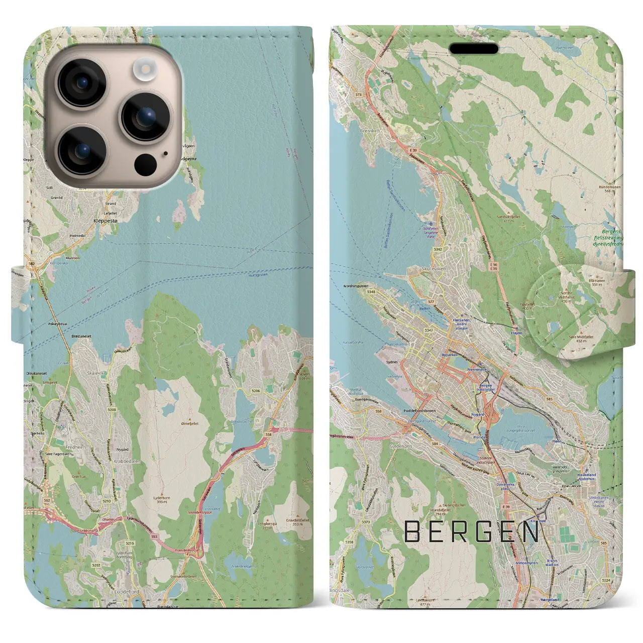 【ベルゲン（ノルウェー）】地図柄iPhoneケース（手帳タイプ）