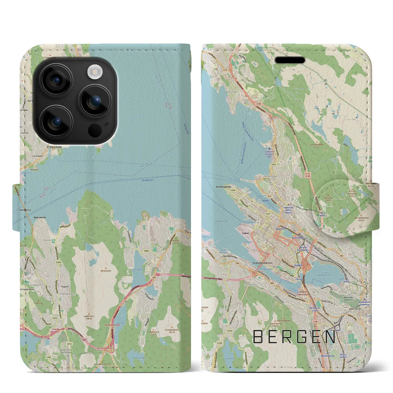 【ベルゲン（ノルウェー）】地図柄iPhoneケース（手帳タイプ）