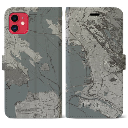 【バークレー（アメリカ）】地図柄iPhoneケース（手帳タイプ）モノトーン・iPhone 11 用