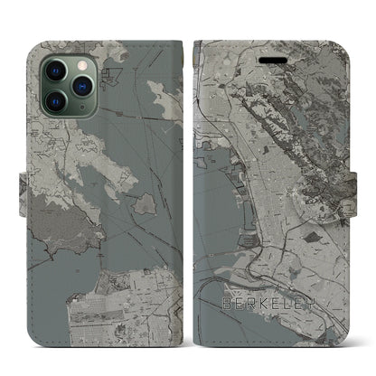 【バークレー（アメリカ）】地図柄iPhoneケース（手帳タイプ）モノトーン・iPhone 11 Pro 用