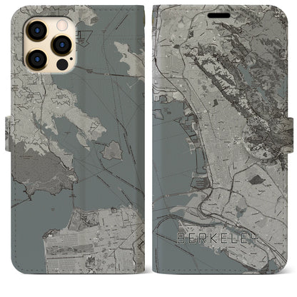 【バークレー（アメリカ）】地図柄iPhoneケース（手帳タイプ）モノトーン・iPhone 12 Pro Max 用