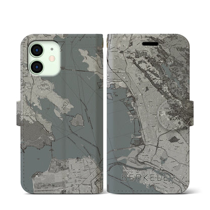 【バークレー（アメリカ）】地図柄iPhoneケース（手帳タイプ）モノトーン・iPhone 12 mini 用