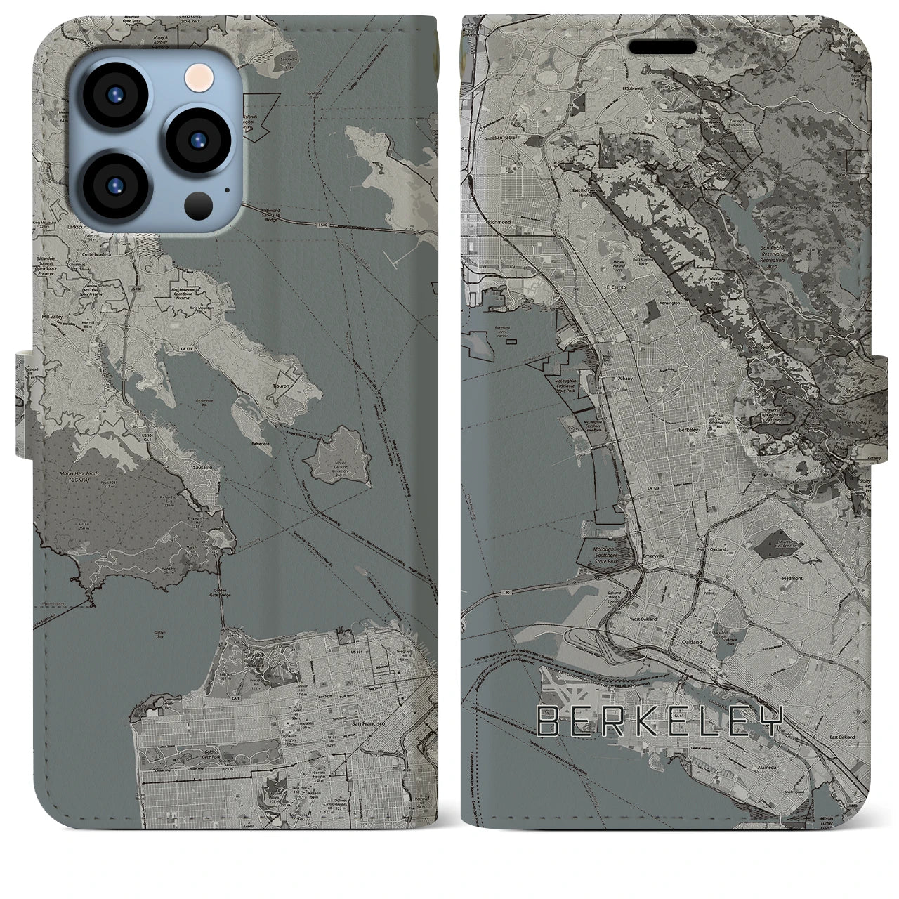 【バークレー】地図柄iPhoneケース（手帳両面タイプ・モノトーン）iPhone 13 Pro Max 用