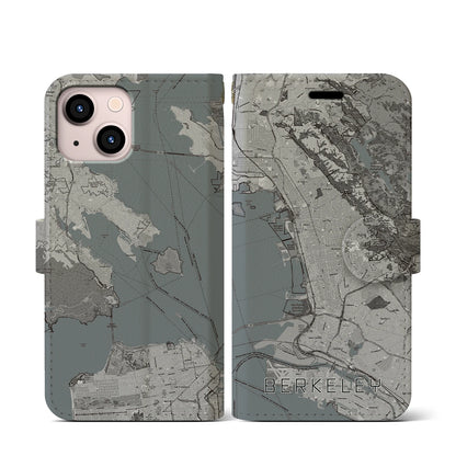 【バークレー（アメリカ）】地図柄iPhoneケース（手帳タイプ）モノトーン・iPhone 13 mini 用